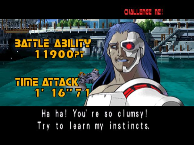 Plasma Sword: Nightmare of Bilstein (Dreamcast) screenshot: Some trash talk after the match