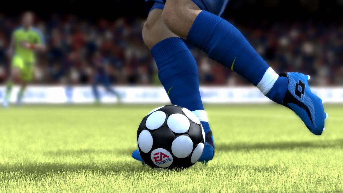 FIFA Soccer 12 (Windows) screenshot: Cool grass, depth of field and feet animation.