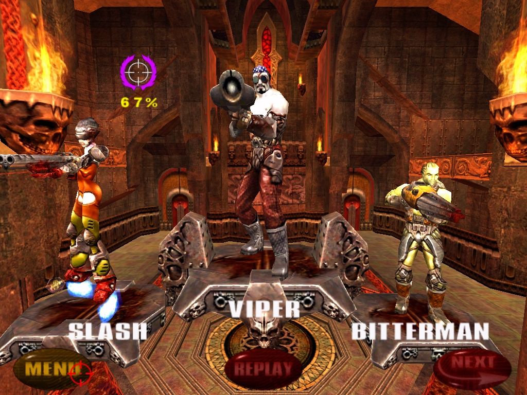 Quake III: Arena (Windows) screenshot: The three best fighters on the podium