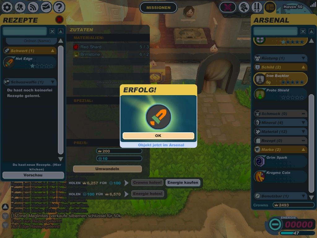 Spiral Knights (Windows) screenshot: Crafting is also available in this game.