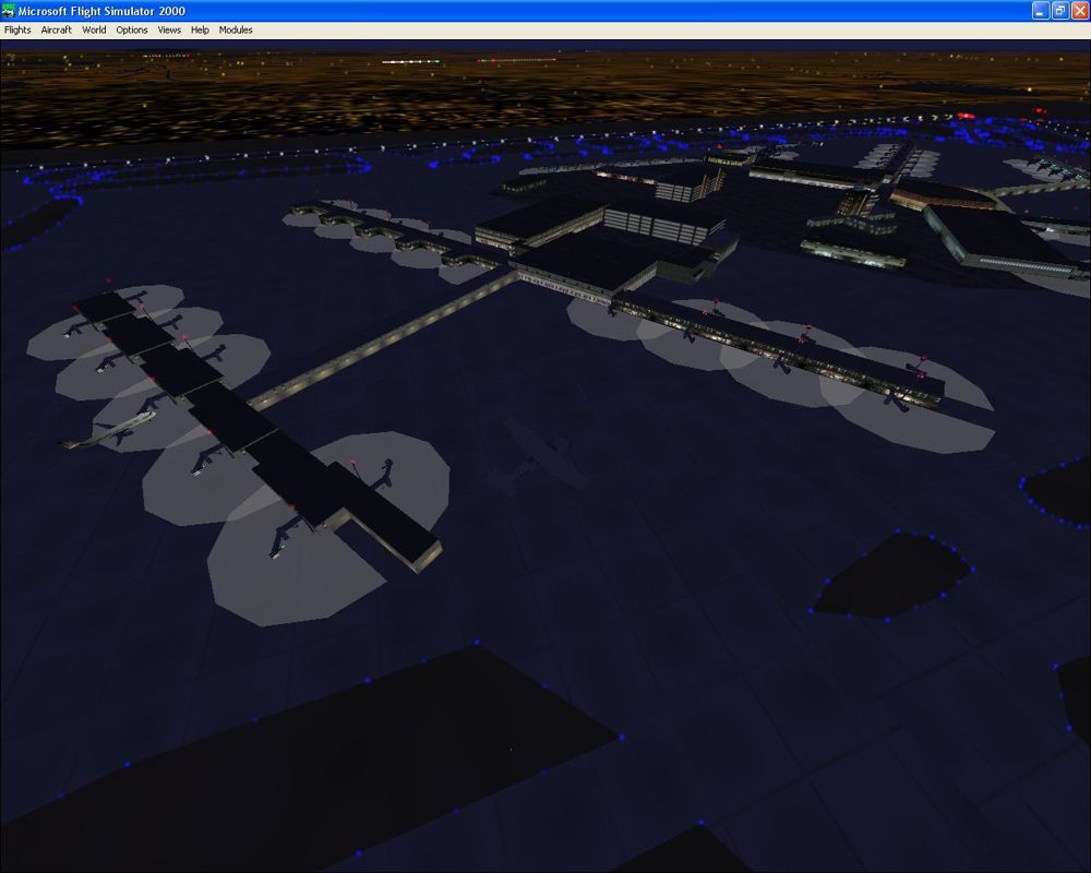 Airport 2000: Volume 2 (Windows) screenshot: The enhanced London Heathrow airport by night
