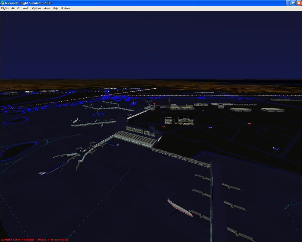 Airport 2000: Volume 2 (Windows) screenshot: The enhanced Amsterdam Schiphol airport by night