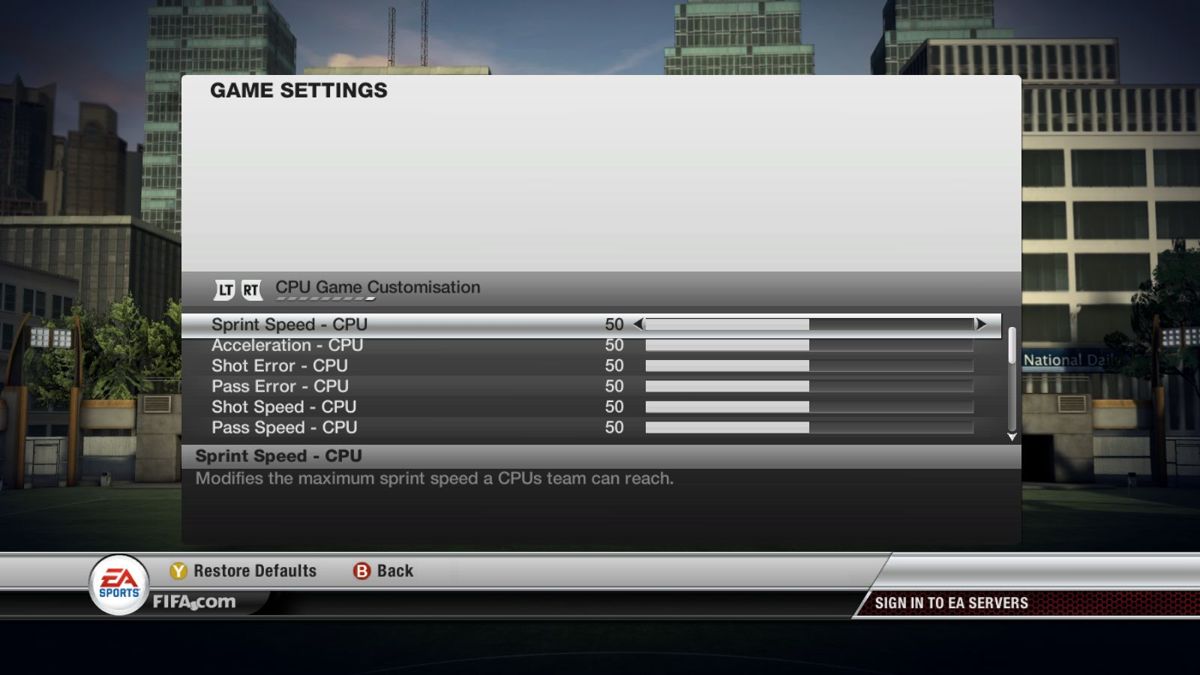 FIFA Soccer 12 (Windows) screenshot: Game Settings - You can customize you game experience in various ways.