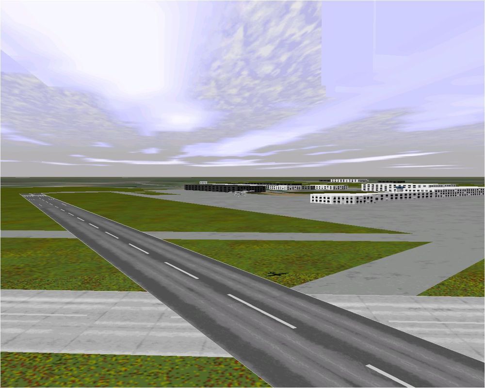 Airport 2000: Volume 1 (Windows) screenshot: Taking off from Brussels National airport by day using the Microsoft Flight Simulator 98 default scenery