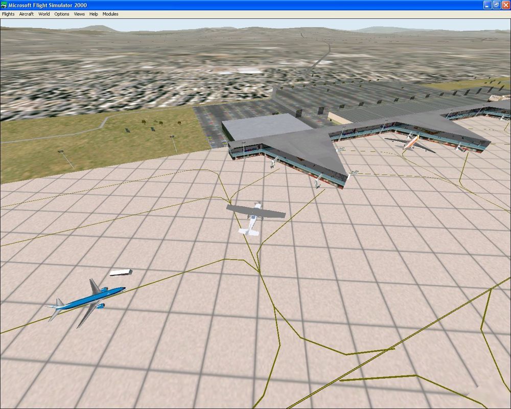 Airport 2000: Volume 2 (Windows) screenshot: Flying over the enhanced Barcelona's El Prat airport