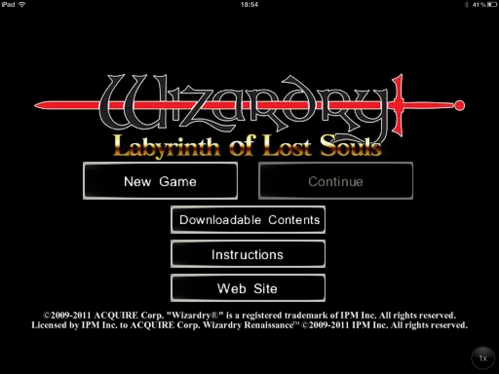 Wizardry: Labyrinth of Lost Souls (iPhone) screenshot: Main menu