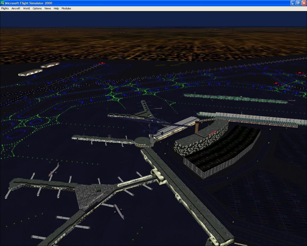Airport 2000: Volume 2 (Windows) screenshot: The enhanced Chicago O'Hare at night.