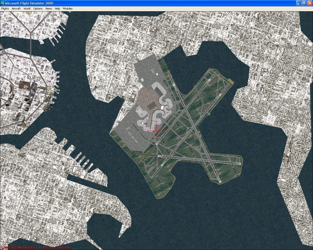 Airport 2000: Volume 2 (Windows) screenshot: The enhanced Boston Logan International airport from altitude