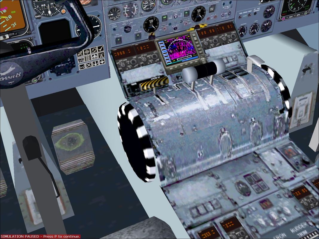 Aircraft: Collector's Edition (Windows) screenshot: The central console in virtual cockpit mode. The wear on the pedal is a nice touch but I'm not sure about the rest