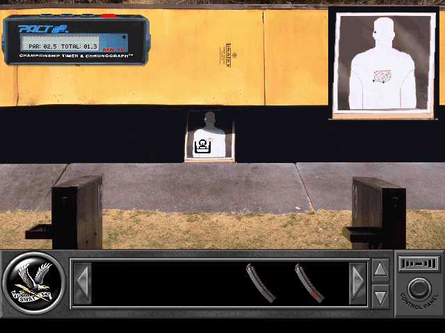 Daryl F. Gates' Police Quest: SWAT (DOS) screenshot: Mozambique Drill "Two to the body one to the head".