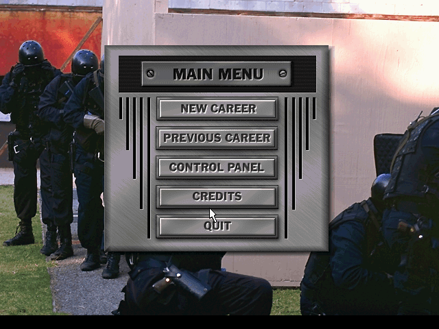 Daryl F. Gates' Police Quest: SWAT (DOS) screenshot: Menu.