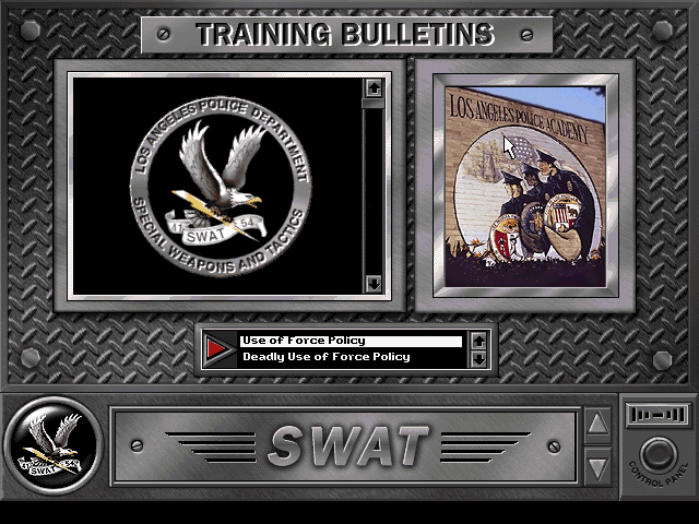 Daryl F. Gates' Police Quest: SWAT (DOS) screenshot: Training Bulletins.