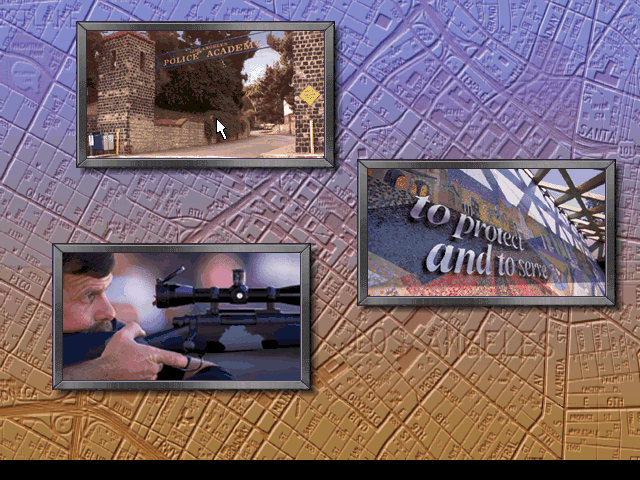 Daryl F. Gates' Police Quest: SWAT (DOS) screenshot: Travel menu.