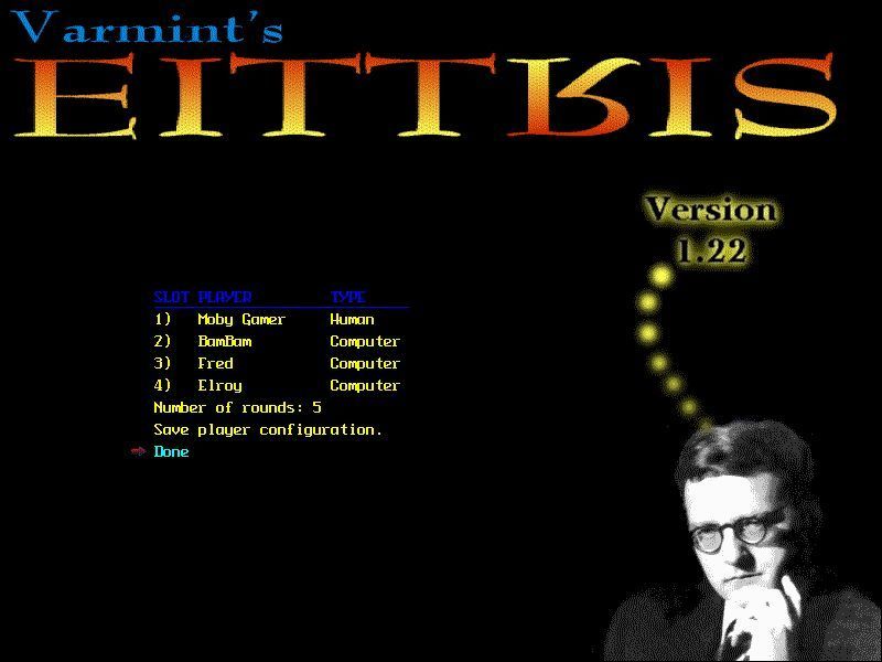 Varmint's Eittris (DOS) screenshot: This is a multiplayer game with the computer taking the part of three of the players.