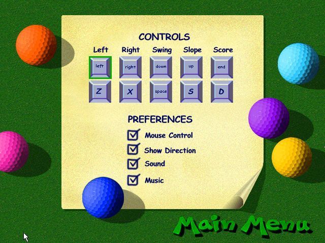 Goofy Golf Deluxe (Windows) screenshot: The game's controls can be customised to suit the player
