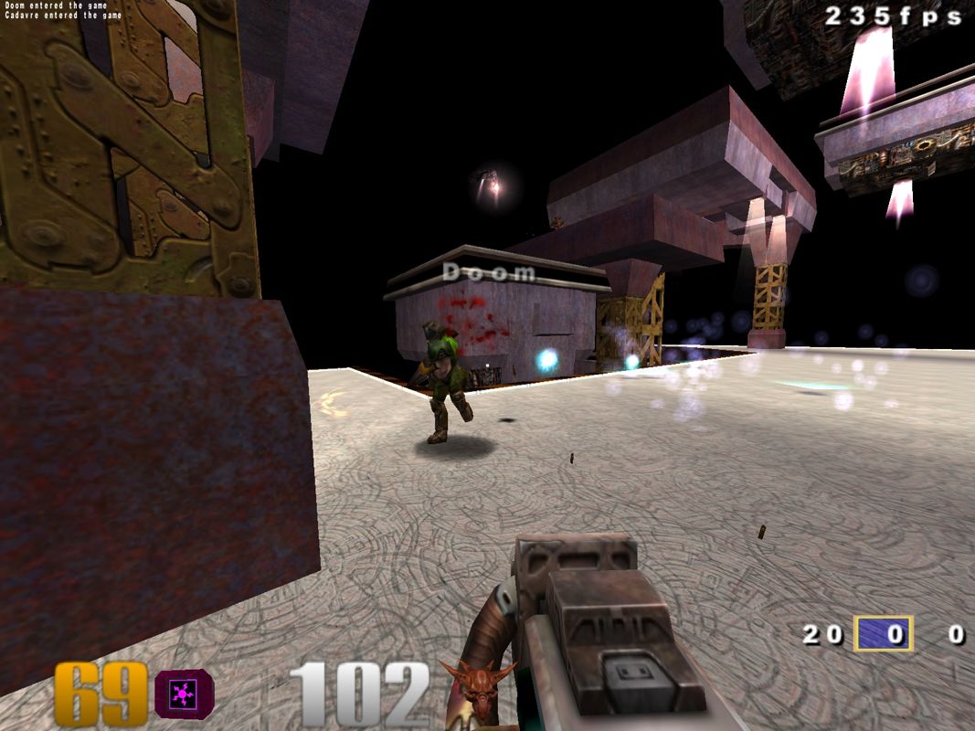 Quake III: Arena (Windows) screenshot: Killing Doom with some hot plasma.