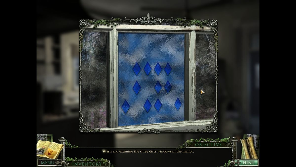 Mystery Case Files: 13th Skull (Collector's Edition) (Macintosh) screenshot: Window glass puzzle clues