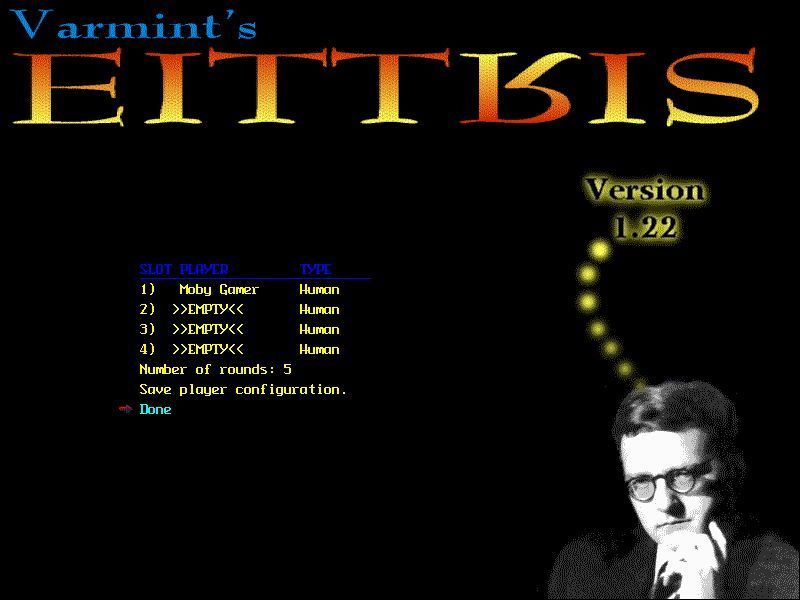 Varmint's Eittris (DOS) screenshot: Though Eittris can be played as a multiplayer game this is not compulsory. It can be played as a single player game too.
