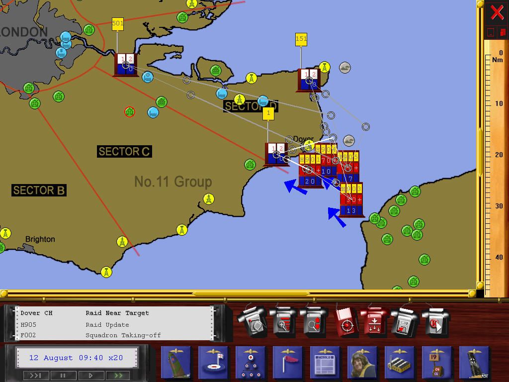 Battle of Britain II: Wings of Victory (Windows) screenshot: Resource routes for battle