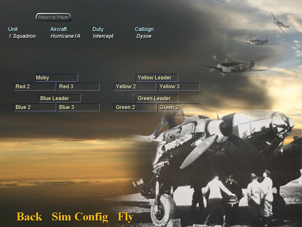 Battle of Britain II: Wings of Victory (Windows) screenshot: Pre-flight screen before flight simulation
