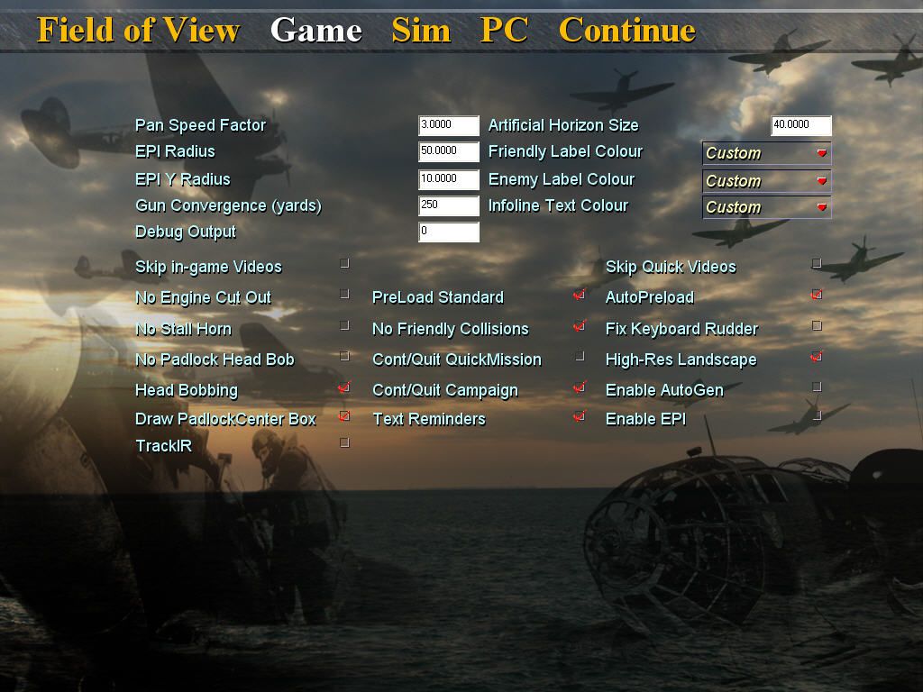 Battle of Britain II: Wings of Victory (Windows) screenshot: Game / Sim configurations
