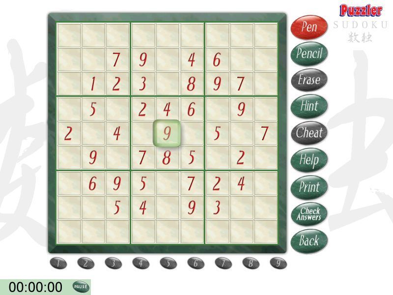 Puzzler Sudoku: Volume 1 (Windows) screenshot: The start of a puzzle