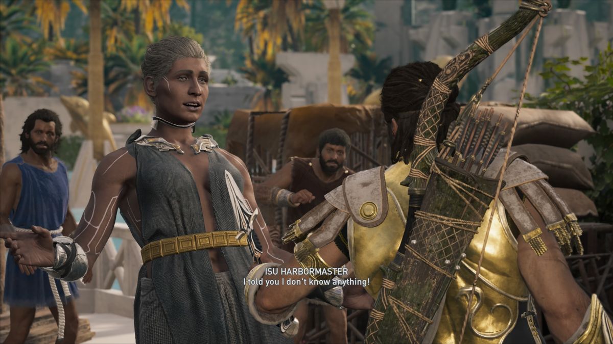 Assassin's Creed: Odyssey - The Fate of Atlantis (PlayStation 4) screenshot: Episode 3: Playing along in front of spying eyes