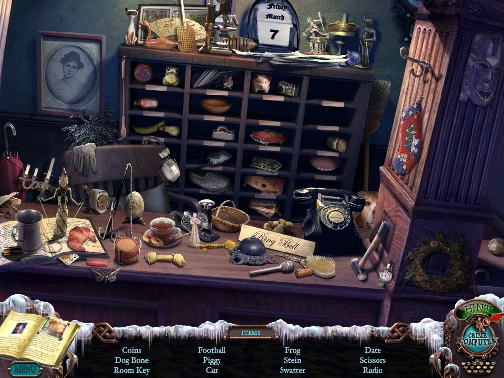Mystery Case Files: Dire Grove (Collector's Edition) (Macintosh) screenshot: Front desk - objects