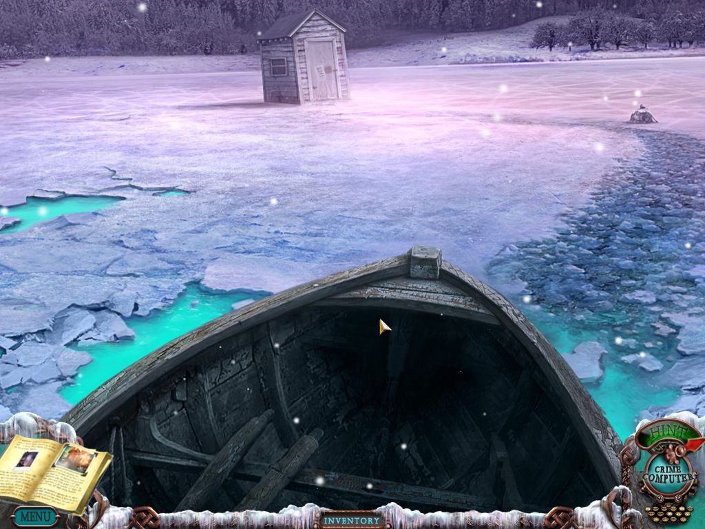 Mystery Case Files: Dire Grove (Collector's Edition) (Macintosh) screenshot: Boat on icy lake