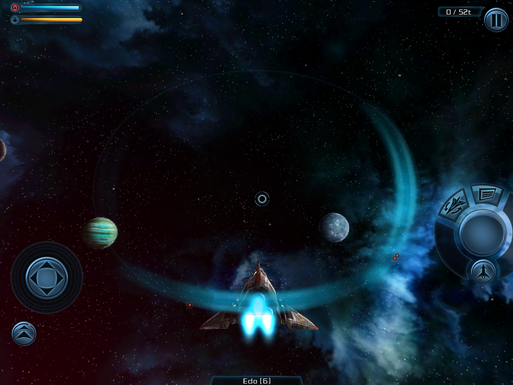 Galaxy on Fire 2 (iPad) screenshot: These cowards are shooting my ship from behind