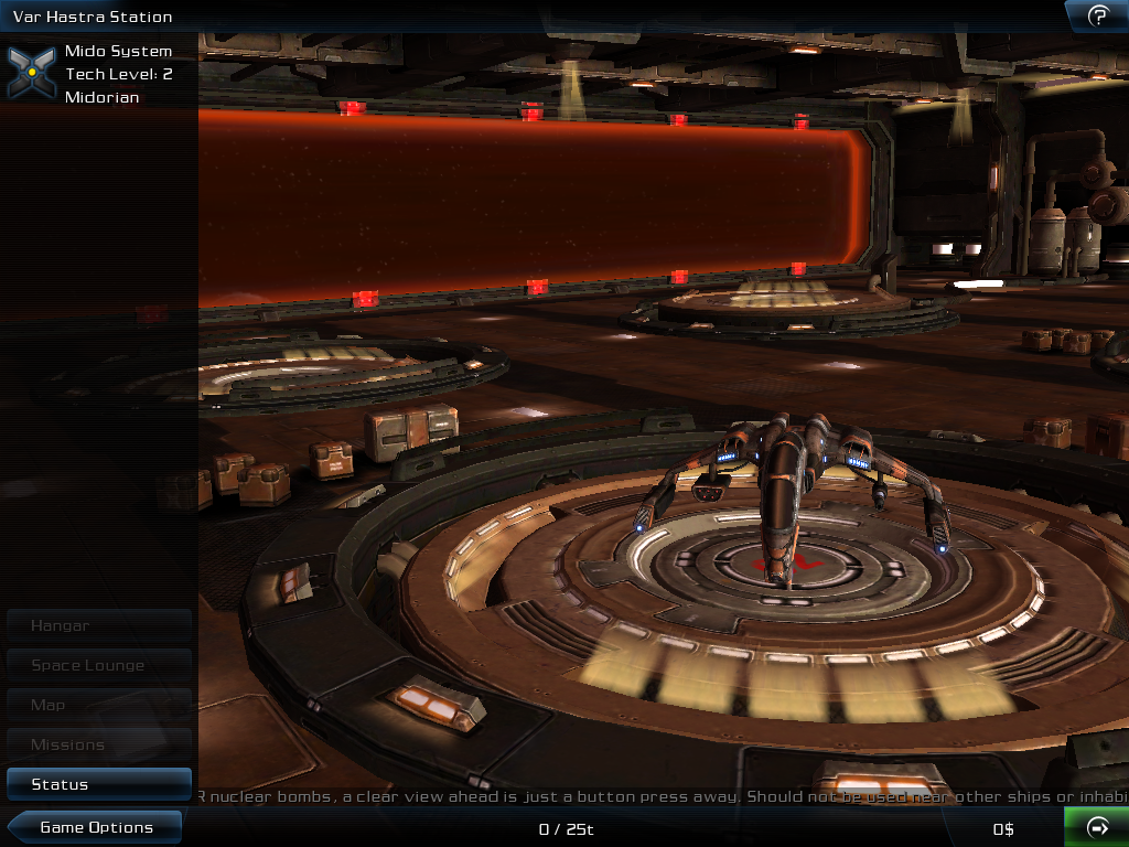 Galaxy on Fire 2 (iPad) screenshot: Reviewing my new ship in a space station