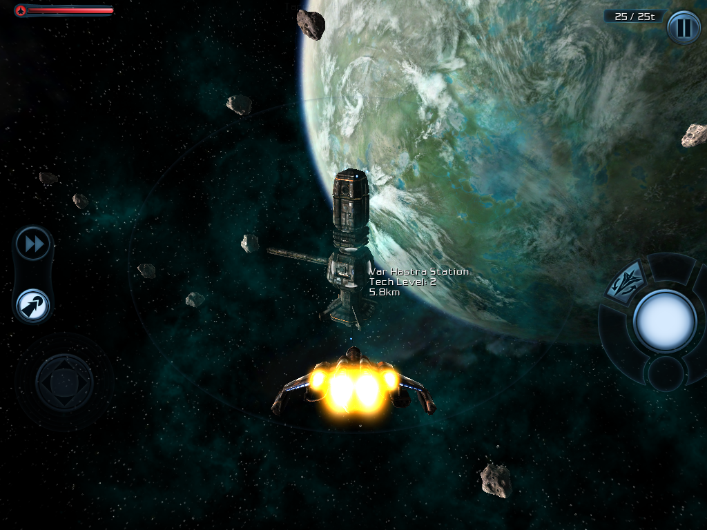Galaxy on Fire 2 (iPad) screenshot: Back to the space station with my cargo full of ore.