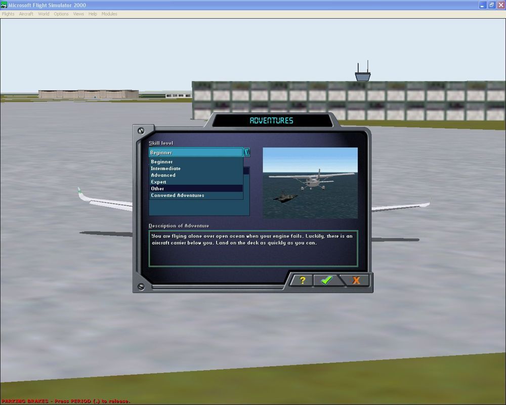 "Captain Speaking" (Windows) screenshot: The Captain Speaking Adventures are filed in the flight simulator's library under 'Other'