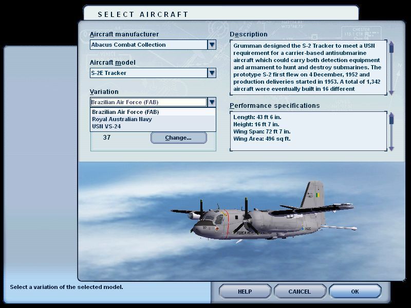Combat Collectors: Second Edition (Windows) screenshot: The S-2E Tracker is one of the few planes to come in a choice of liveries.