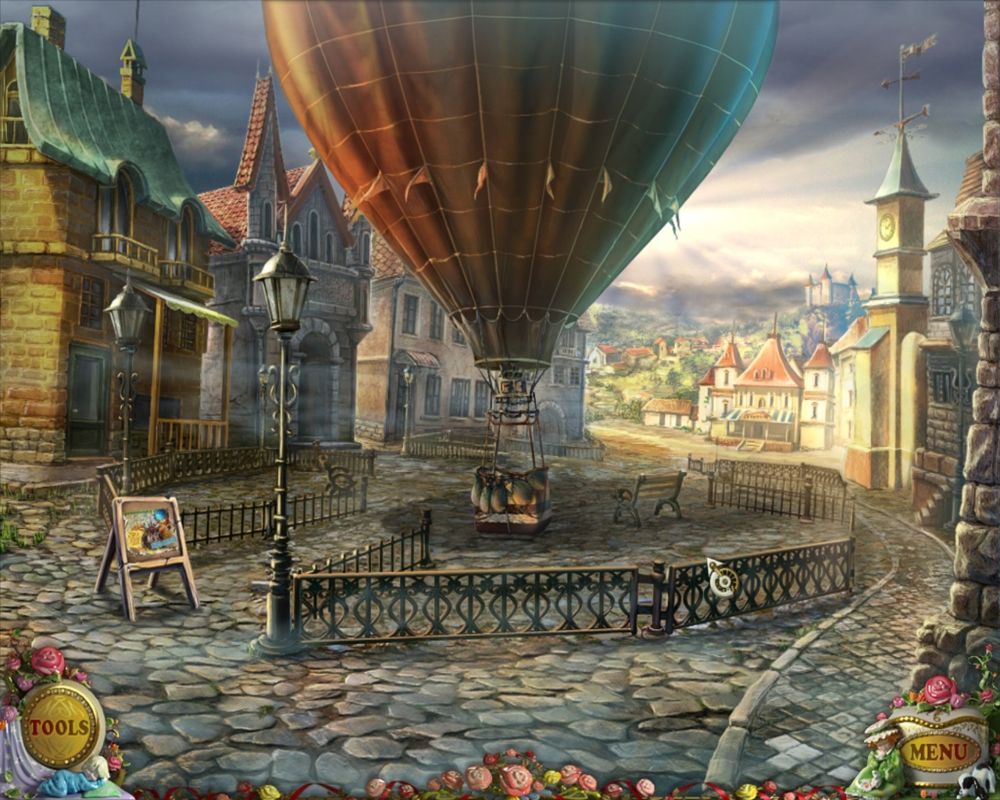 PuppetShow: Souls of the Innocent (Macintosh) screenshot: A balloon in the center of town
