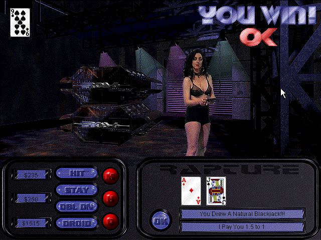 Cyberstrip Blackjack (Windows 3.x) screenshot: You Win! again.