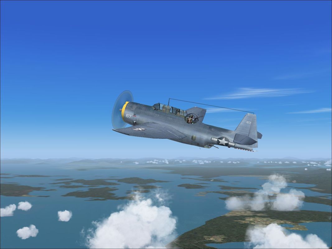 Combat Collectors: Second Edition (Windows) screenshot: The TBF-1C Avenger in flight. This looks very like the Avenger in Abacus' Aircraft Collector's Edition
