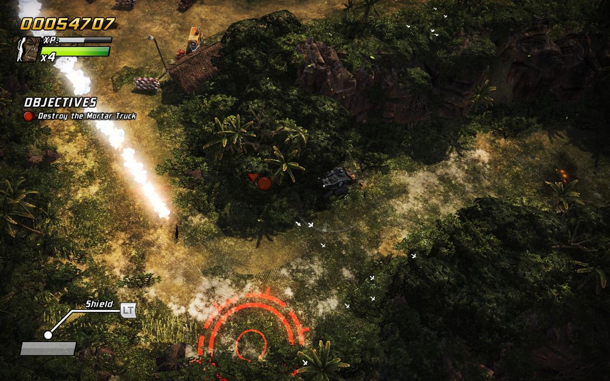Renegade Ops (Windows) screenshot: Mortar trucks will try to make your life difficult...and short.