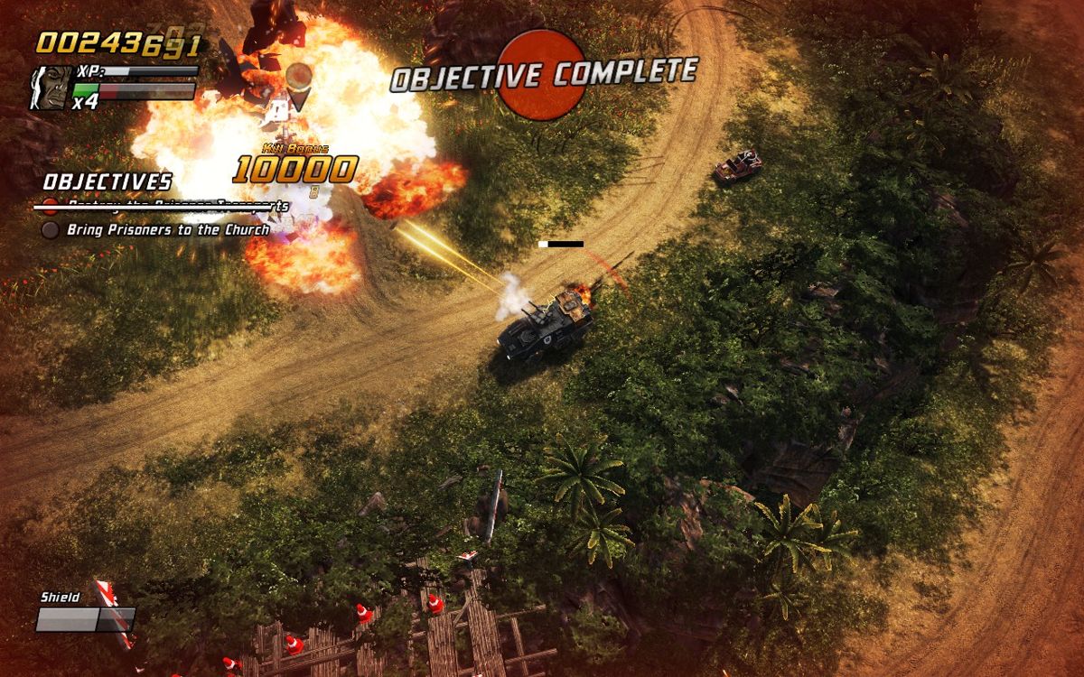 Renegade Ops (Windows) screenshot: Those mortar trucks blow up real nice.