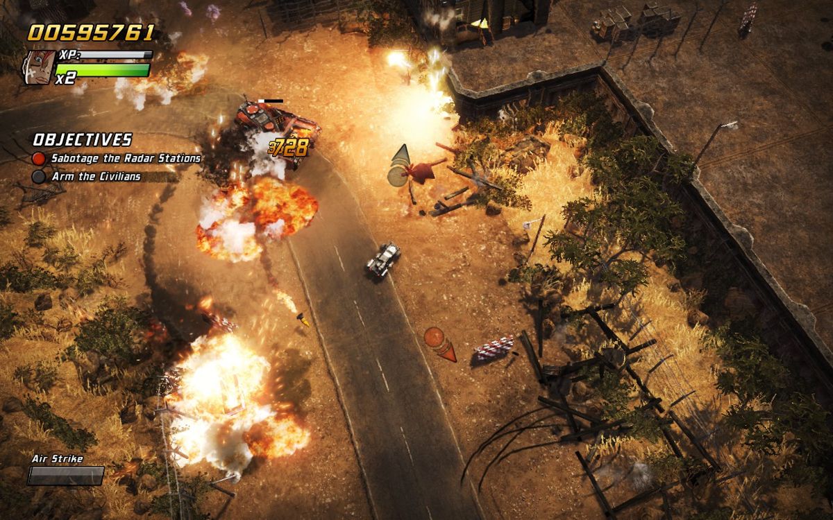Renegade Ops (Windows) screenshot: Roxy's air strike special attack will litter the screen with pretty explosions...and dead enemies.