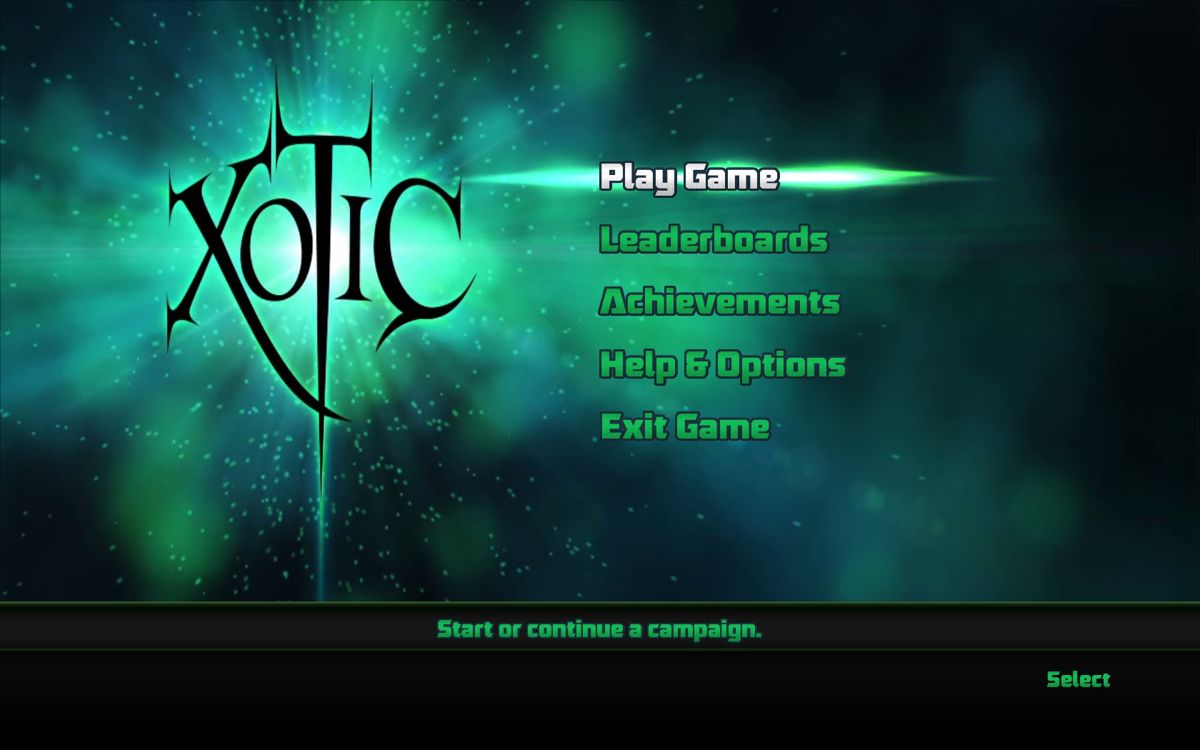 Xotic (Windows) screenshot: Main menu