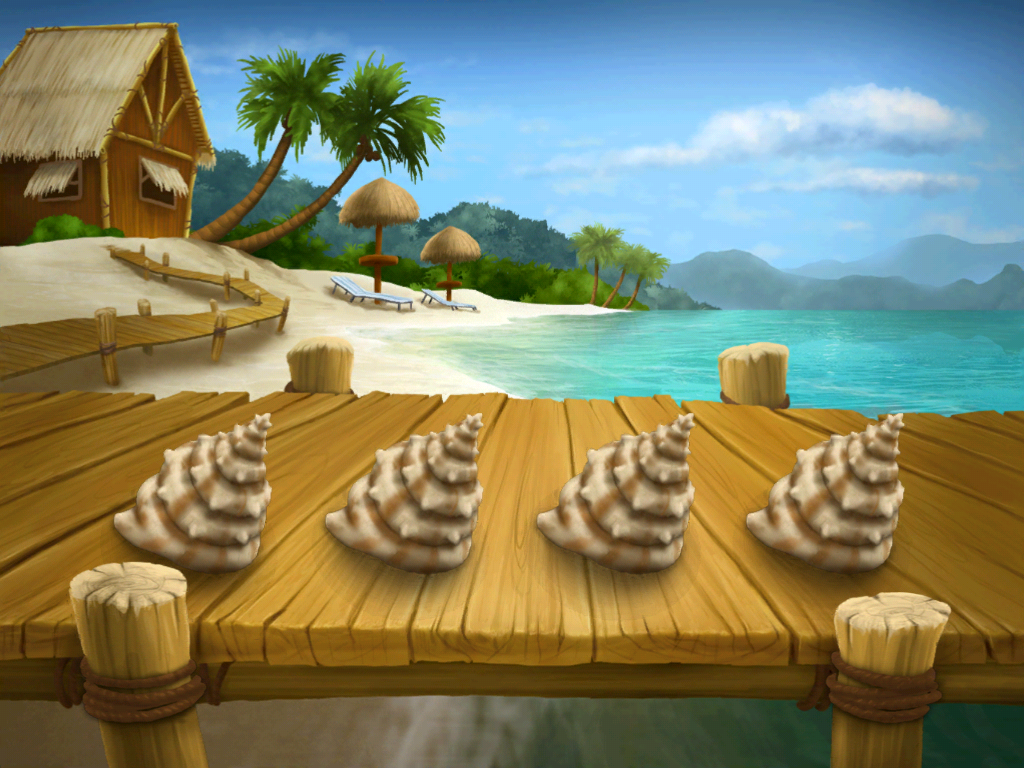 Tapper World Tour (iPad) screenshot: Mini-game: find under which shell is the pearl...