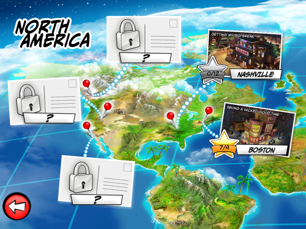 Tapper World Tour (iPad) screenshot: Map of North America