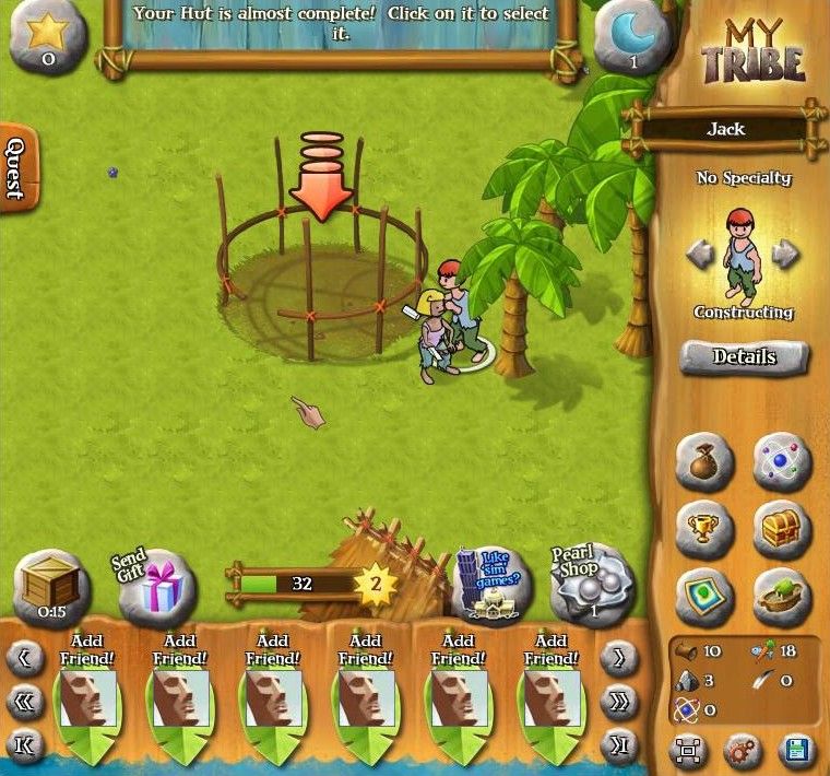 My Tribe (Browser) screenshot: Building a hut.