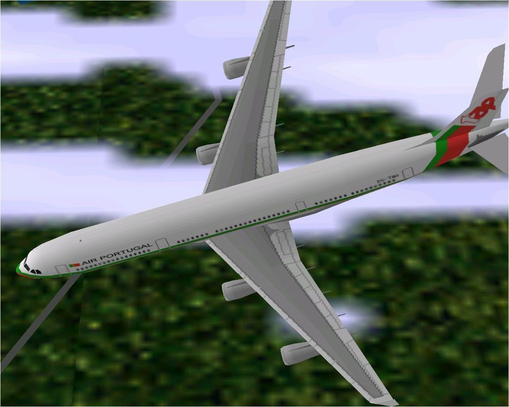Airbus 2000: Special Edition (Windows) screenshot: Tap Air's Airbus A340-312 flying in Microsoft Flight Simulator 98
