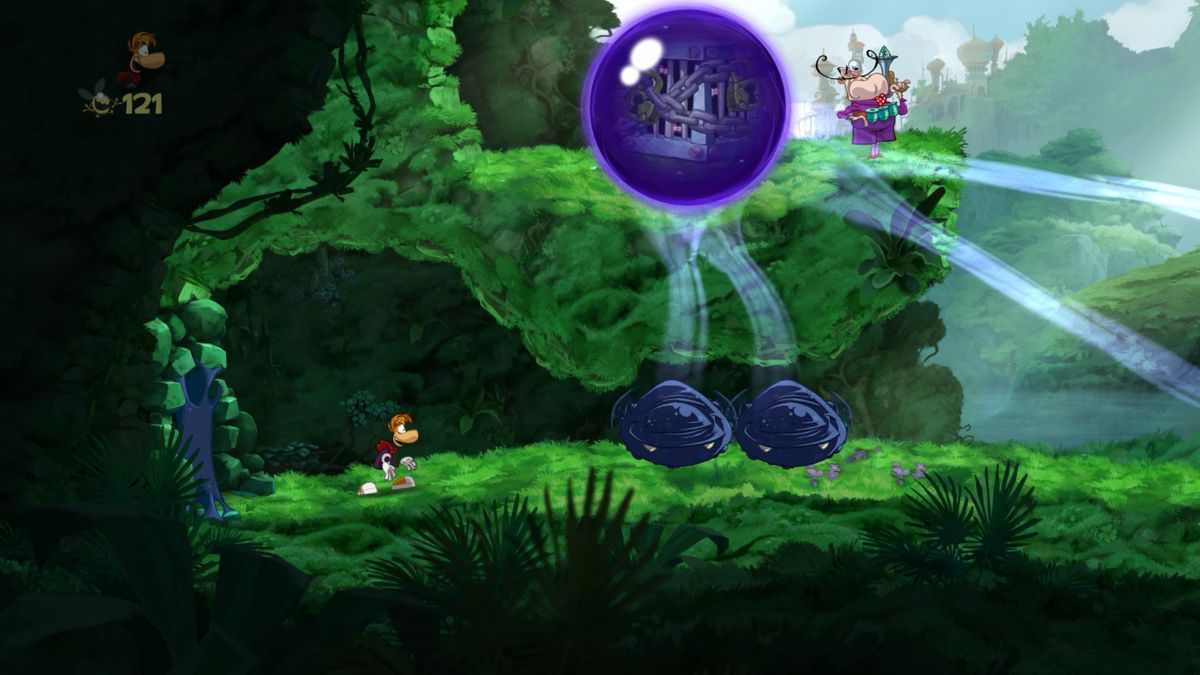 Rayman Origins (Windows) screenshot: A cage protected by bad guys