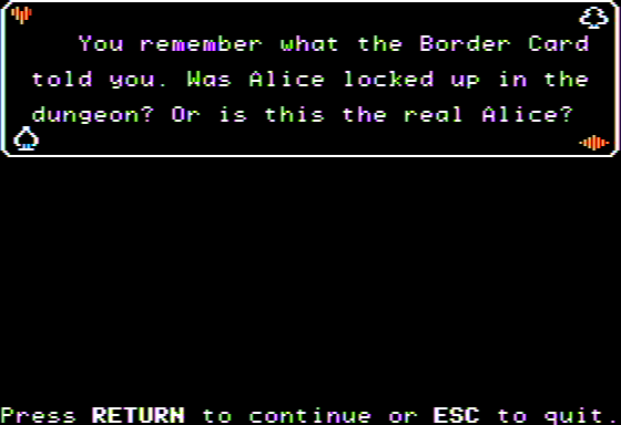 Microzine #19 (Apple II) screenshot: Malice in Wonderland - Is it the Real Alice?