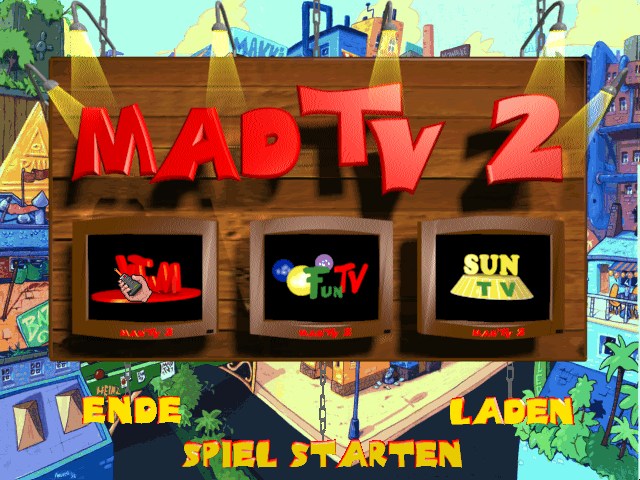 Mad TV 2 (DOS) screenshot: Game main menu. I think the game makes you choose between different types of TV channels to manage.