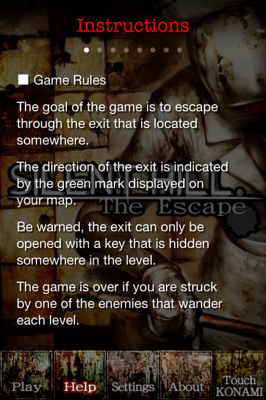 Silent Hill: The Escape (iPhone) screenshot: The objective and rules of the game are shown.