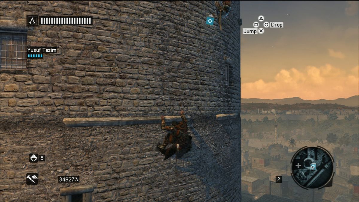 Assassin's Creed: Revelations (PlayStation 3) screenshot: Racing against Yusuf to the top of a very high tower.